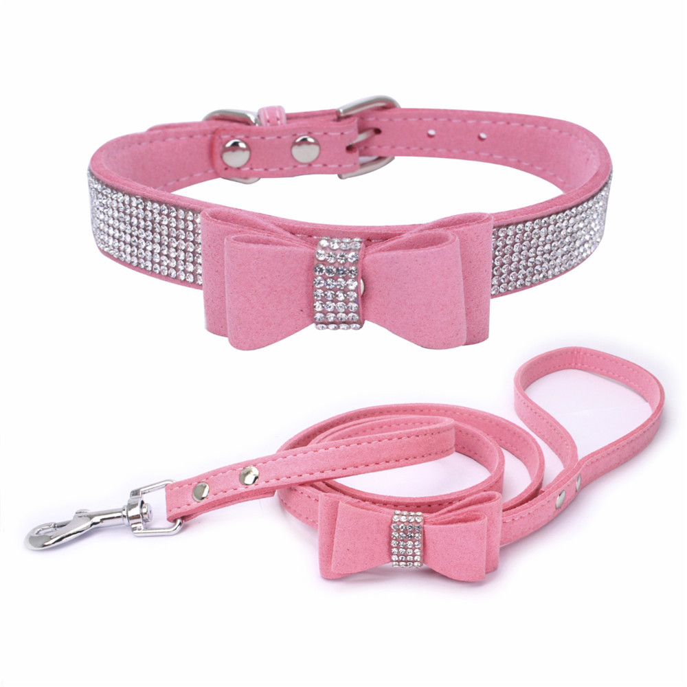 Verstellbares Crystal Puppy Bling Strass Hundehalsband mit Fliege