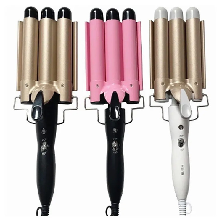 Verstellbarer, tragbarer Dual-Voltage-Haarcrimper mit drei Lockenstäben