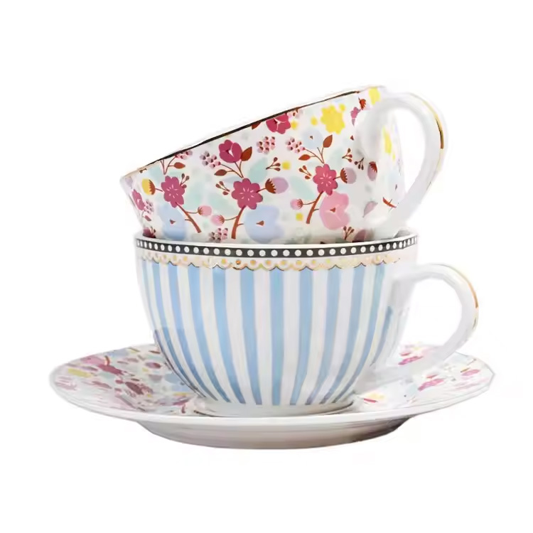 Blumenstil Customized Bone China Keramik Kaffeetasse