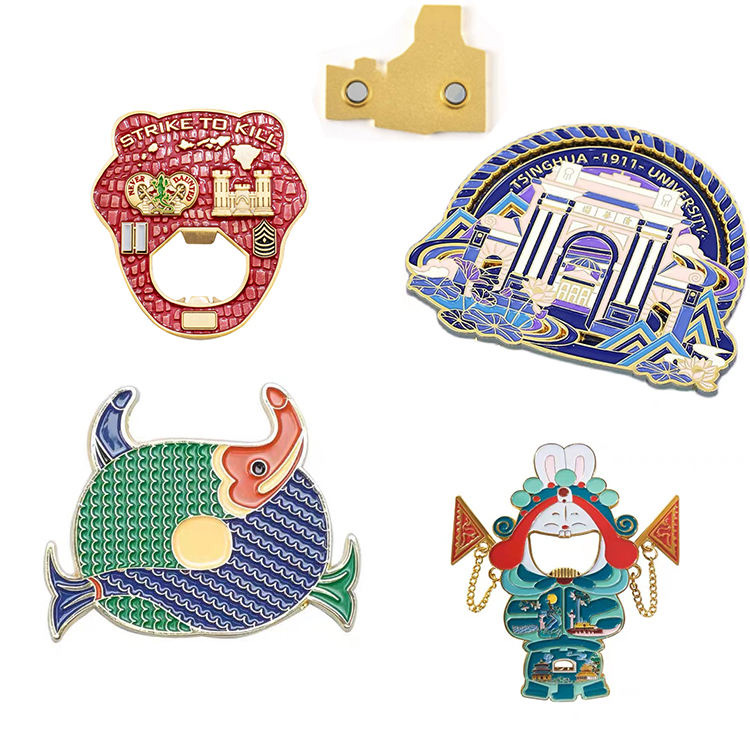 Glitzernde Metall-Kühlschrankmagnete. Werbe-Kühlschrankmagnete