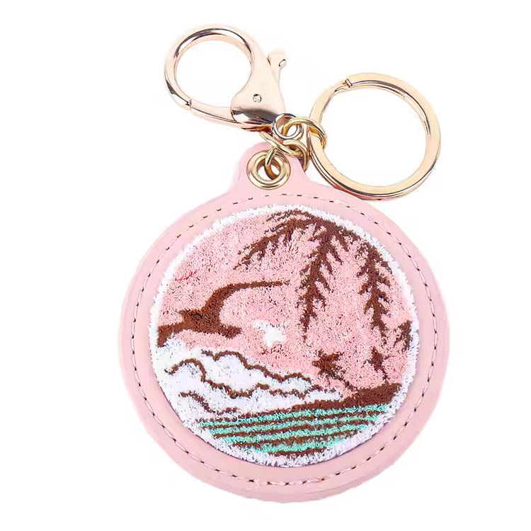 Key Ring Pink Island Szenerie Premium Stickerei Keychain