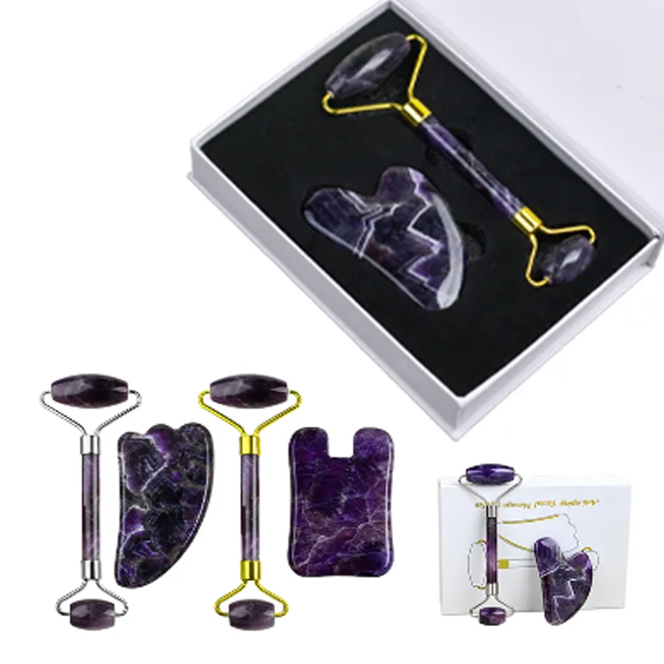 Natural Amethyst Jade Roller und Gua Sha Gesichtsmassagegerät Set