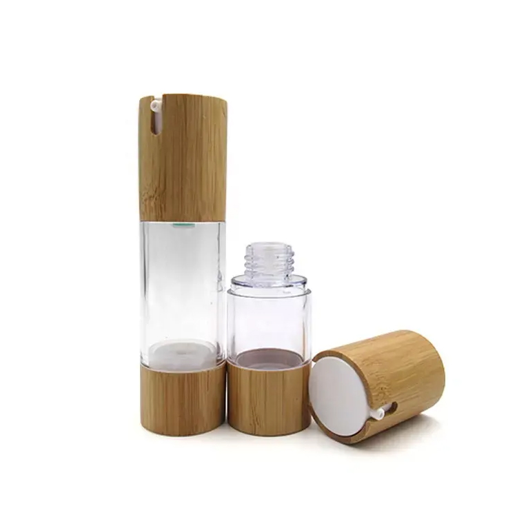 Nature Bambus Plastikspender Lotion Pumpe luftlose Flasche
