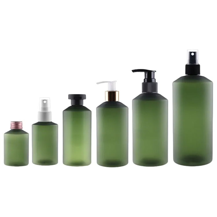 Schräge schulter gefrostete grüne toner shampoo flasche