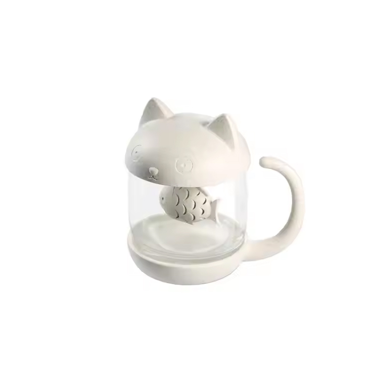 Office Tea Tasse mit Fisch-Infuser-Sieb Katzenformglaswaren