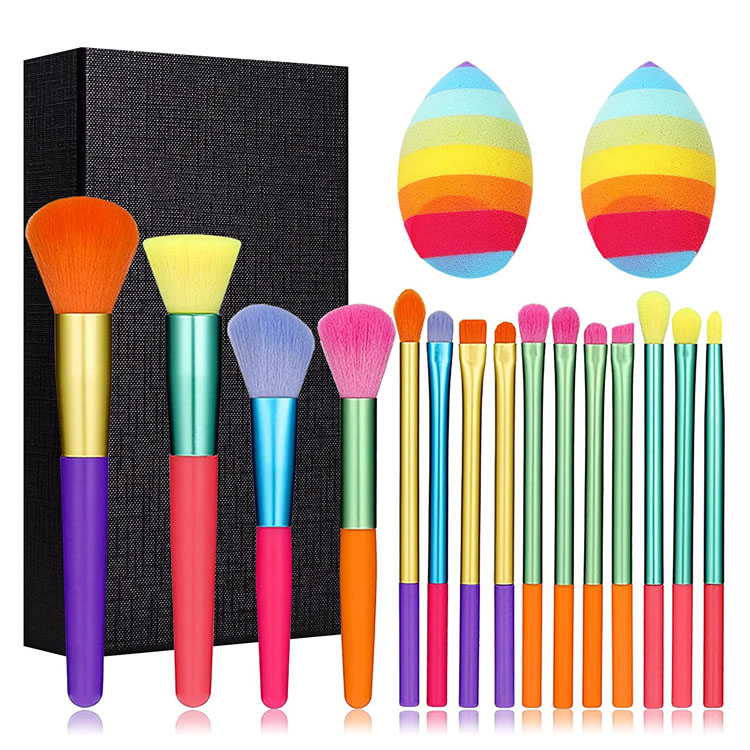 Hochwertiges synthetisches 15-teiliges buntes Make-up-Pinsel-Set