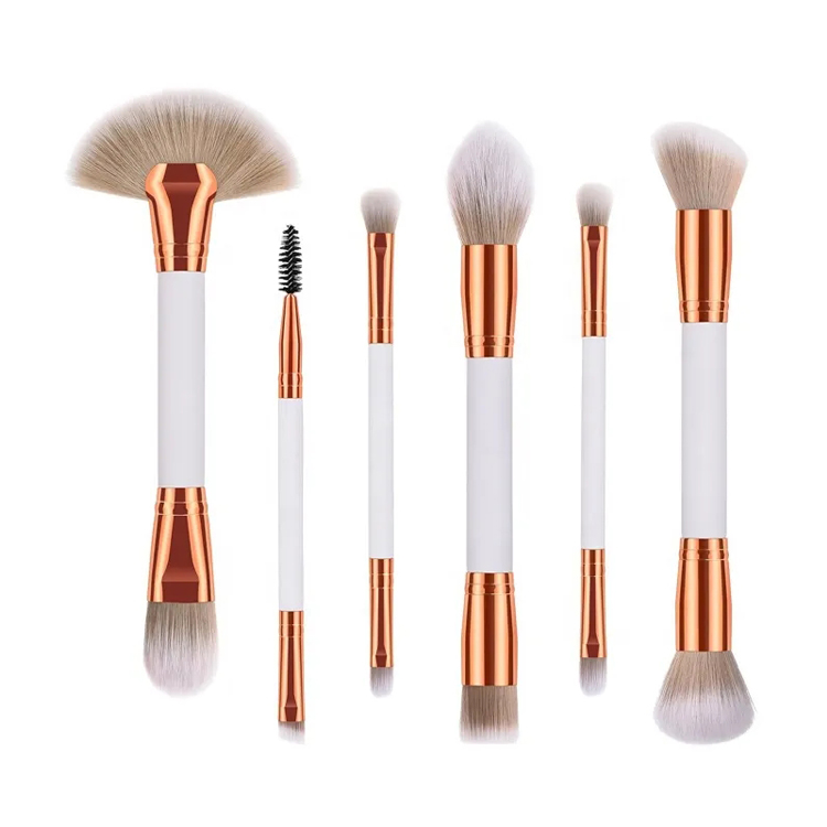 Professionelles 6-teiliges doppelseitiges weißes Make-up-Pinsel-Set