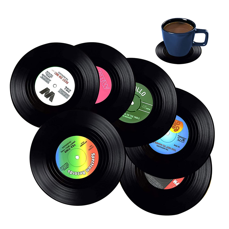 Set mit 12 Retro-Vintage-Vinyl-Schallplatten-Untersetzern für Getränke