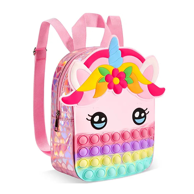 Silikon-Schultasche für Kleinkinder, Einhorn-Pop-It-Rucksack