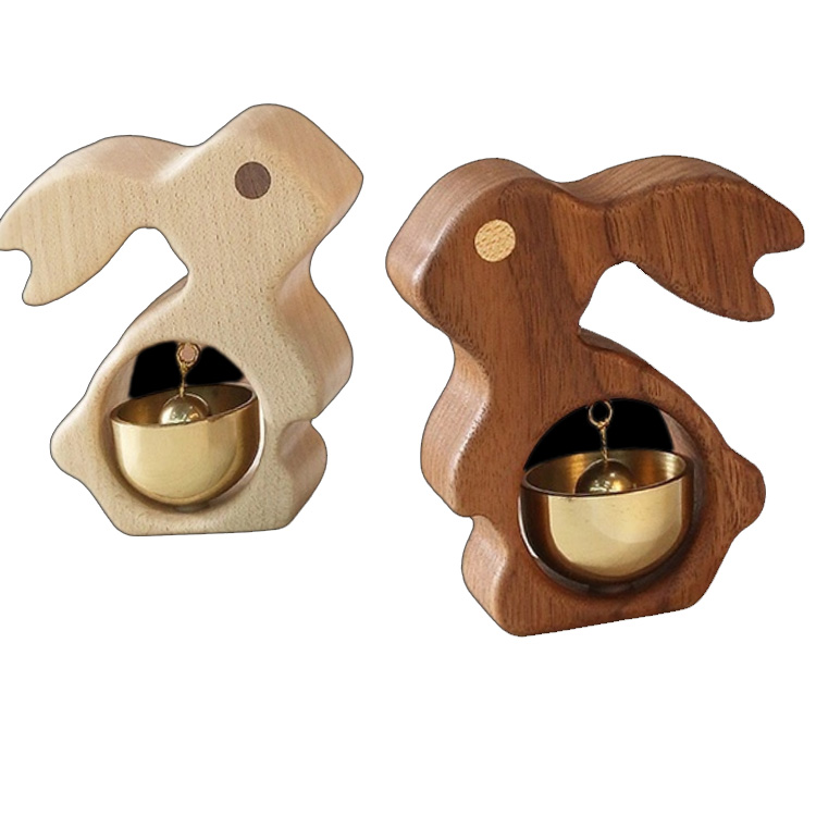 Hasen-Kühlschrankmagnete aus massivem Holz, handgefertigte Türklingel aus Messing