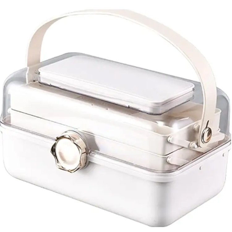 Dreischichtige Plastikkosmetik-Speicher-Box-Make-up-Organizer